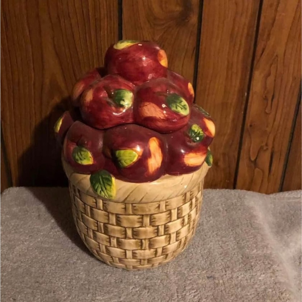 Apple Basket Ceramic Cookie Jar